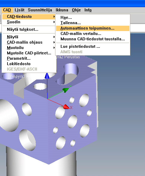 3D-malli kannattaa tarkastella ympäriinsä (hiirellä pyörittely) niin että näkee pintojen olevan ehyet. Cadmalli voi tulla näkyviin rautalankamallina jossa pinnat eivät näy.