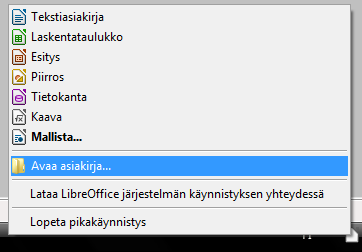 Tiedoston avaaminen Asiakirjan (tai "tiedoston") avaaminen on yksi yleisimmistä asioista, joita tulet tekemään LibreOffice-ohjelmistolla.