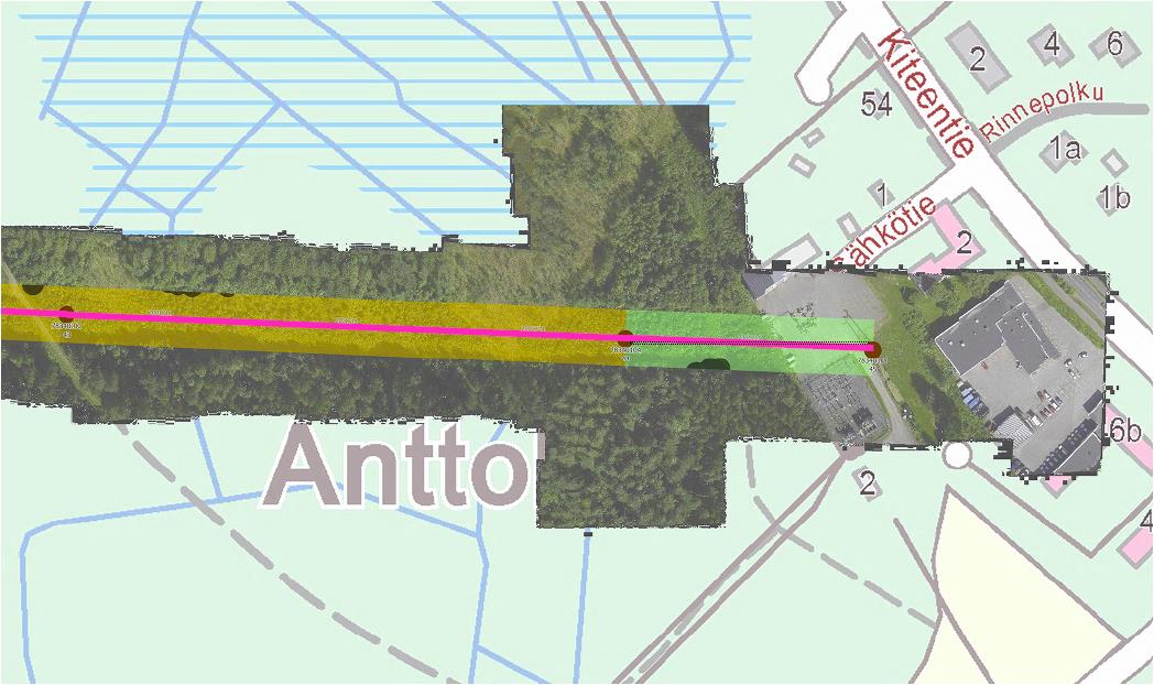 POHJANRAIVAUSANALYYSI Pylväsvälikohtainen johtoaukean värikoodaus noudattaa seuraavaa, pahimman kasvillisuusetäisyyshavainnon mukaan 0-2 metriä