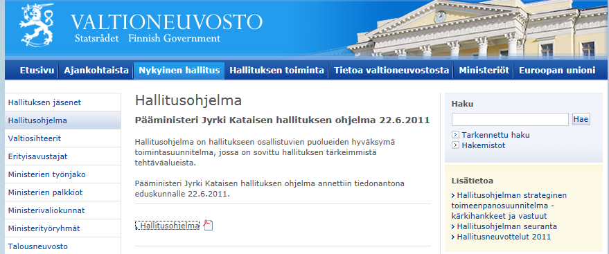 Pääministeri Jyrki Kataisen hallituksen ohjelma 22.6.