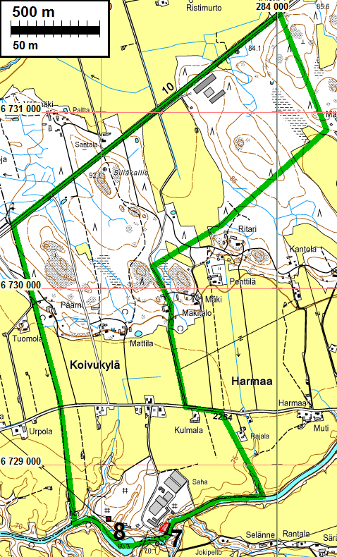 Koivukylän osayleiskaava-alue. Muinaisjäännösrajaus (kohde 7) punaisella.