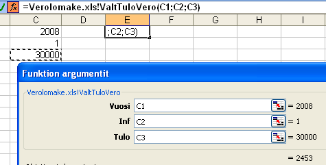 JUTTA-käsikirja 27 Se otetaan käyttöön eri ohjelmissa kirjoittamalla Visual Basic -moduuliin seuraava lause: Declare Function ValtTuloVero Lib vero.