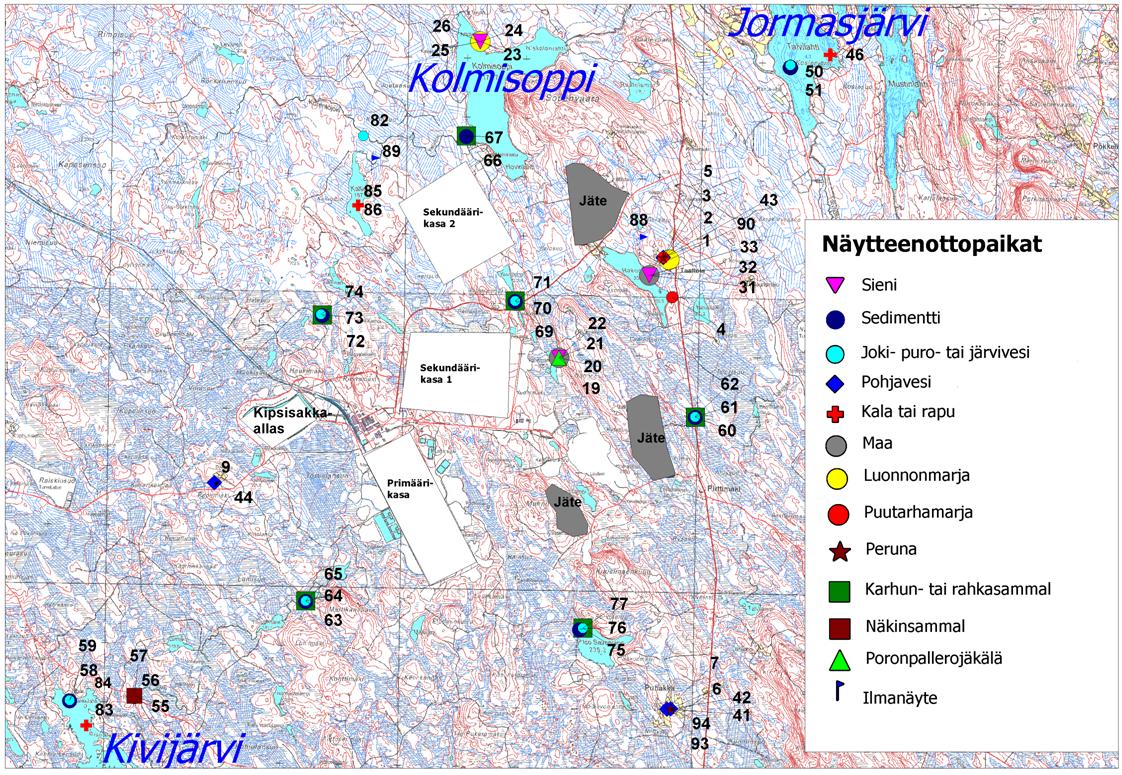 Kuvassa esiintyvät numerot viittaavat yksittäisen näytteen näytenumeroon (TV