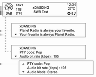 Infotainment-järjestelmä 115 DAB-aseman viritys manuaalisesti (vain tyypin 1/2-A malli) DAB-asemaluettelon käyttö (vain tyypin 1/2-A malli) DAB-tietojen näyttäminen (vain tyypin 1/2-A malli) Paina