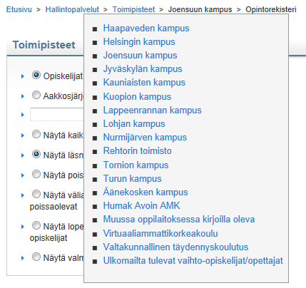 HumakPro-uudistuksia ja -parannuksia / kevät 2013: Pikavalikon hallinnointi koskien HALLINTO-osion toimintoja: Henkilöstöllä on mahdollisuus luoda itselleen valikko josta pääsee navigoimaan suoraan