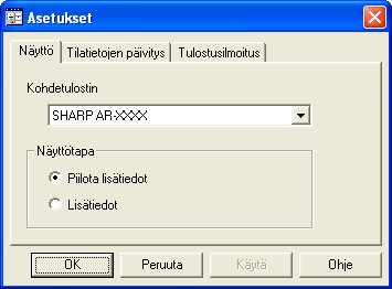 TULOSTINTYÖKALUT (WINDOWS) Tulostimen apuohjelmien käyttö (osa ) Printer Status Monitor asetusten muuttaminen Asennuksen jälkeen Printer Status Monitor käy tavallisesti Windowsin taustalla.