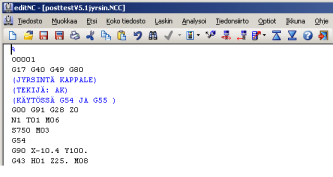 13) Operaation hallinnan parannukset a. Asetusryhmälle syötetty lisätietoinformaatio saadaan NC-koodiin kommentteina kun laitat valinnan Tulosta lisätiedot jälkeiseen Kommentteina kohtaan.