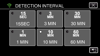 Wi-Fi-yhteyden käyttäminen Tämän kameran tunnistusmenetelmän määritys (DETECT/ MAIL SETTING) Määrittää tunnistusmenetelmän, joka käynnistää tallennuksen 1 Kosketa MENU -painiketta Tämän kameran