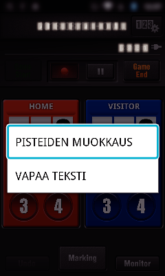 Wi-Fi-yhteyden käyttäminen 1 Kosketa tulosliuskaa 0 Kun olet merkinnyt kohtauksen, seuraavaa merkintää ei voi tehdä 5 sekuntiin 10 Kun peli päättyy, kosketa Game End -kohtaa 2 Kosketa PISTEIDEN