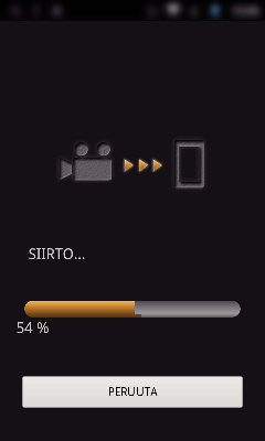 Wi-Fi-yhteyden käyttäminen 4 Valitse MP4 näytön alareunan välilehdestä ja kosketa siirrettävää videota 0 Peruuta toiminto koskettamalla CANCEL -painiketta 6 SIIRTÄMINEN alkaa 0 Palaa valvontanäyttöön