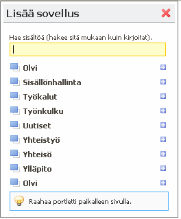 27 (46) Avautuvassa paletissa voi navigoida Sisällönhallinta: Navigo CMS: Nostoportletti tai kirjoittaa hakuikkunaan nosto... Klikkaa Lisää nappia. Raahaa portletti haluttuun sijaintiin.