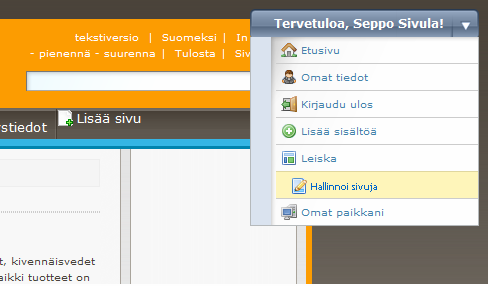 6 (46) 3 Sivut Portaalin sivujen hallinta tapahtuu sivujenhallintanäkymässä, joka avautuu työkalupalkin Hallinnoi sivuja valinnasta.