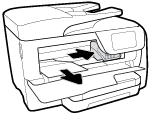 2. Tarkasta syöttölokeron alue tulostimen alta. Poista paperitukos. 3. Työnnä syöttölokero takaisin tulostimeen. Paperitukoksen poistaminen tulostusalueelta 1. Sammuta tulostin painamalla (Virta). 2.