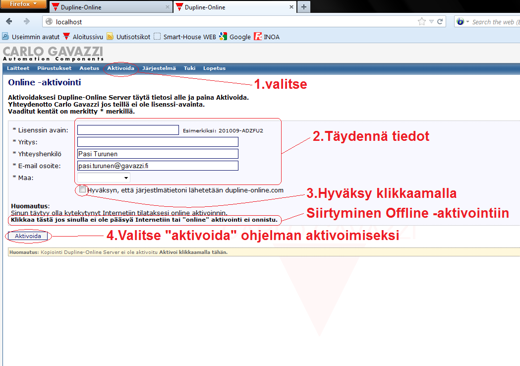 4.4 Ohjelman aktivointi Toimiakseen toistaiseksi (yli 30 vrk) ohjelma pitää aktivoida ohjelman valmistajan kotisivuilla käyttämällä joko Online- tai Offline aktivointia.