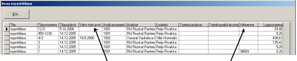 Myyntitilauksen avaamisessa lisää tietoja näkyvissä Avaa myyntitilaus -ikkunassa näkyy nyt myös Viiteenne-kenttä ja vahvistettu toimituspäiväarvio.