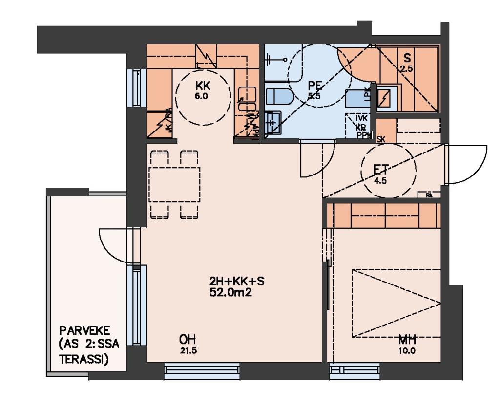 HUONEISTOPOHJAPIIRROKSET 2h + kk + s 49,0 m 2 as 1 * P - kerros