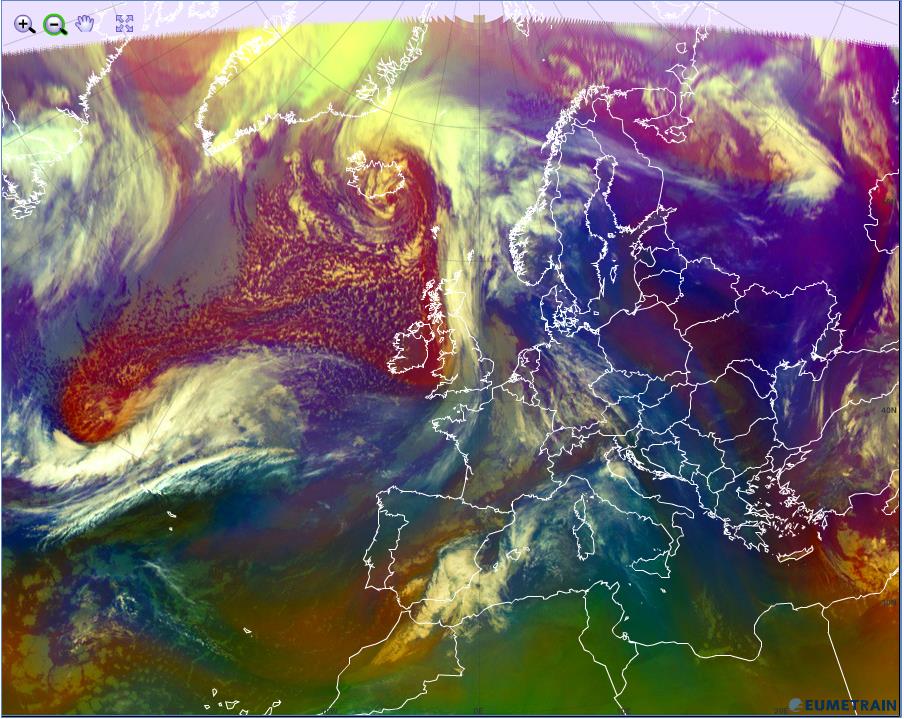 Säärintamat Vasemmanpuoleisessa satelliittikuvassa nähdään säärintamiin liittyvää vaaleaa rintamapilvisyyttä.