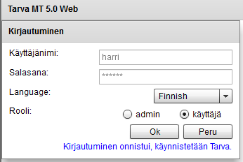 2 Kirjautuminen Tarva MT -ohjelmaan kirjaudutaan linkistä: http://tarvamt.myapp.info/tarvadb/tarva/tarva.html henkilökohtaisella käyttäjänimellä ja salasanalla (.