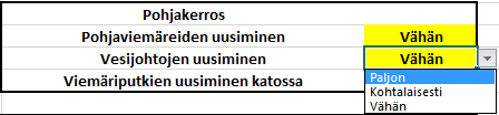 3 Taulukko 1. Laskentaohjelman vaihtoehdot pohjakerroksen vesijohtouusimisiin 2.1.2 Viemärit Pohjakerroksen viemärilaskennassa käytetään samaa laskutekniikkaa kuin vesijohtojen osalta, eli visuaalista arviointia.