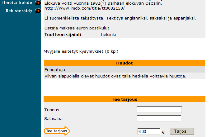 65 Myöskään avoimessa palautteessa ei ilmennyt tarjouksen tekemiseen liittyviä kommentteja. Kuva 8. Myynnissä olevasta kohteesta tarjoaminen.