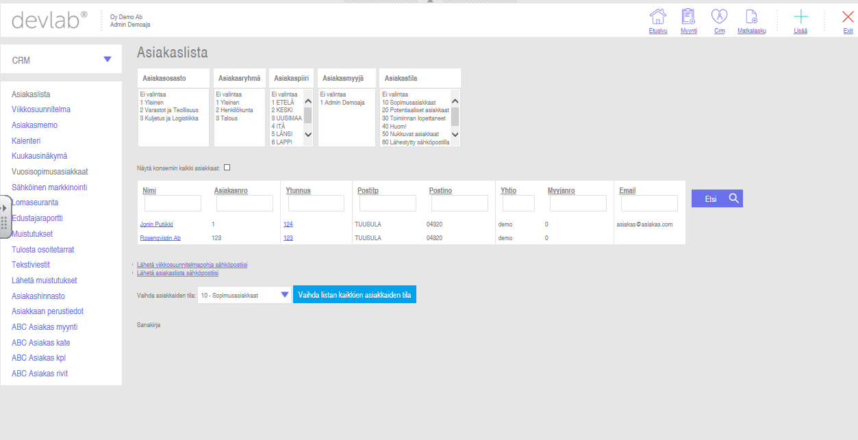 Kuva 6. Pupesoft / näkymä CRM, asiakaslistaus Kuva 7.