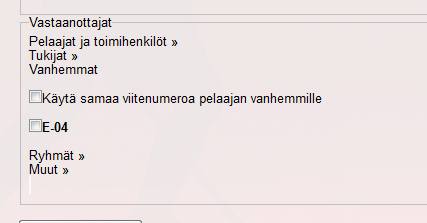 - Jokaiselle pelaajalle voi tallentaa oman viitenumeron, joka ei vaihdu (tee pelaajan tiedoissa, ks. aik.