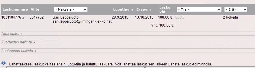 - Järjestelmä tekee kaikki laskut kerralla - Eränumeron perusteella voit jatkossa