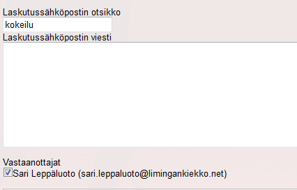 Klikkaa Lähetä laskut Tila ja erä vaihdettu Klikkaa sähköposti Voit