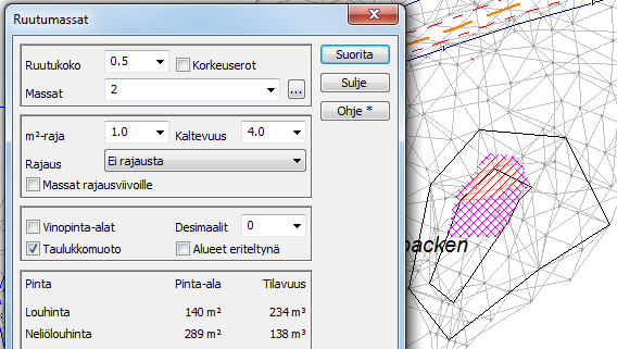 5.7 Massalaskenta: Esimerkki 3 Jos laskettavia pintoja on enemmän kuin kaksi, tulee laskentaan käyttää Ruutumassat- tai Poikkileikkausmenetelmää.