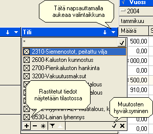 Muokattavat tilastotulosteet Ohjelmalla voidaan luoda vapaasti muokattavia tilastotulosteita mm. laskutustiedoista, kirjanpitovienneistä ja palkkakortiston tiedoista.