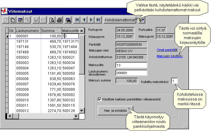 Ohjelma ehdottaa kirjanpitovientien tapahtumalajit yms. laskutuksen perustietojen käsittelyssä antamiesi tietojen mukaan.