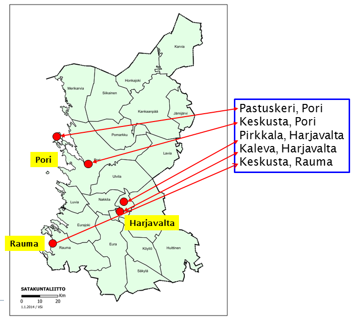 (31/63) 5 MITTAUSPAIKAT JA KOMPONENTIT 5.1 Mittausasemien sijainnit Porin mittausasemat sijaitsevat Porin keskustassa Itätullissa ja osoitteessa Valtakatu 11 sekä Pastuskerissa.