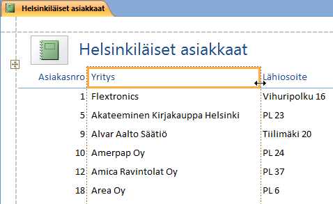 Tietokannat Microsoft Access 2007 26/26 Raporttien luominen ja muokkaaminen Raportin luominen helposti Nopeimmin pääset raportin luonnissa alkuun valitsemalla siirtymisruudusta taulukon tai kyselyn,