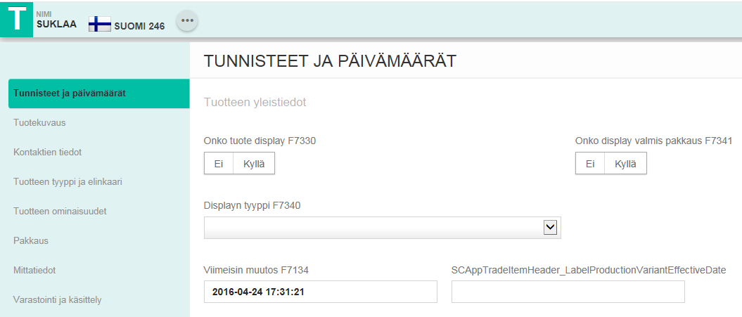 Käytännön vinkki! Tuotetietopohjan nimi ei voi olla GTIN-koodin numero! Anna pohjalle nimi, joka kuvastaa esim. sen edustamaa tuoteryhmää.