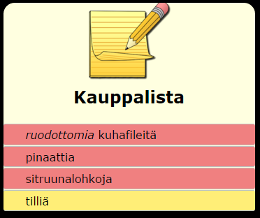 Ensimmäinen jquery esimerkki o Tuttu kauppalista 1. valitaan kolme ensimmäistä listan riviä 2. piilotetaan ne näkyvistä 3. tuodaan ne näkyviin 3.5 sekunnin kuluessa 4. valitaan kaikki rivit 5.