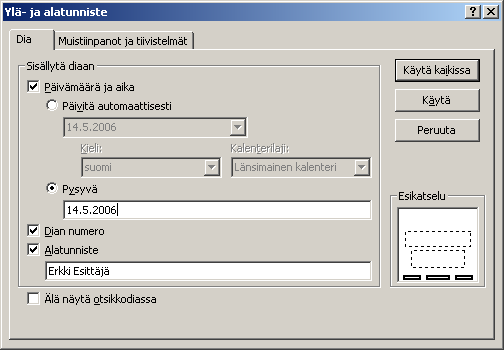 Esitysgrafiikka Microsoft PowerPoint 13/31 Koon muuttaminen onnistuu koonmuuttokahvoista hiirellä vetämällä, kun osoitin on kaksisuuntainen nuoli: Oman tekstikehyksen luominen Valmiita paikkamerkkejä
