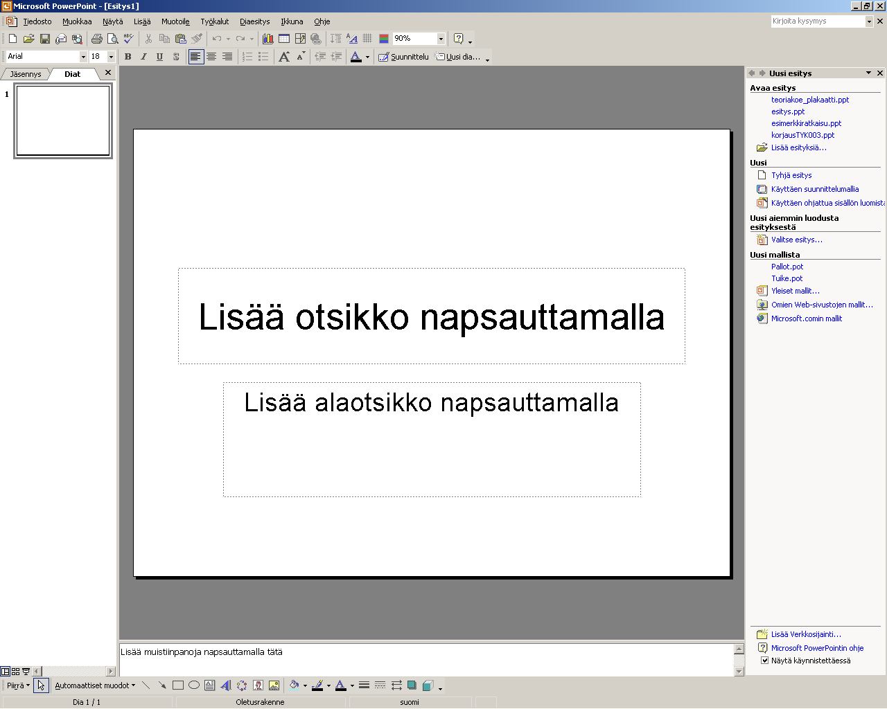 Esitysgrafiikka Microsoft PowerPoint 5/31 PowerPoint-ohjelmaikkunan osat 1. OTSIKKORIVI 5.