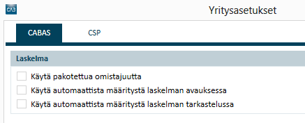 Käytä pakotettua omistajuutta Jos vaihtoehto on valittu rekisterissä, CABAS-käyttäjä ei voi muuttaa tapauksen käsittelijää.