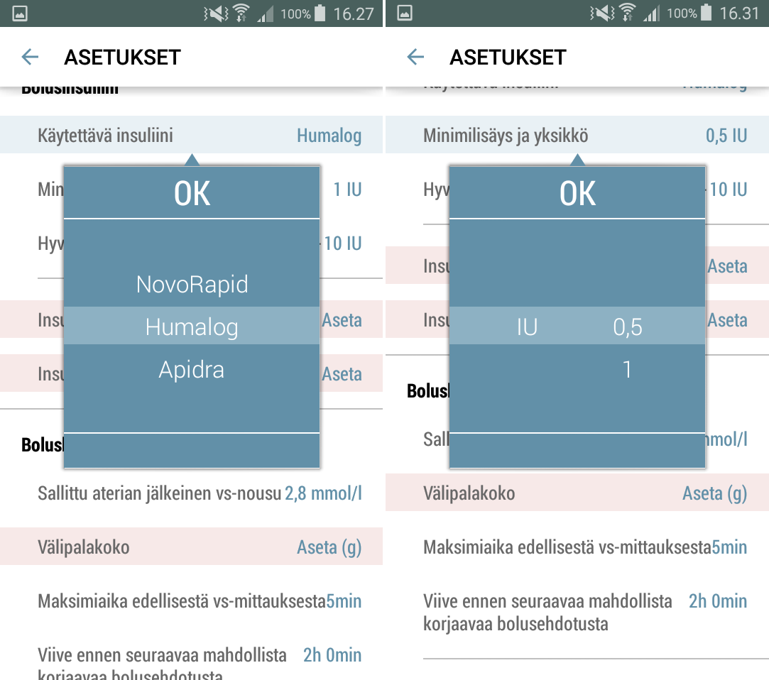 3.3.3 Bolusinsuliini 3.3.3.1 Käytettävä insuliini Käytettävä insuliini määrittelee sen pikainsuliinin, joka sinulla on tällä hetkellä käytössä. 1.
