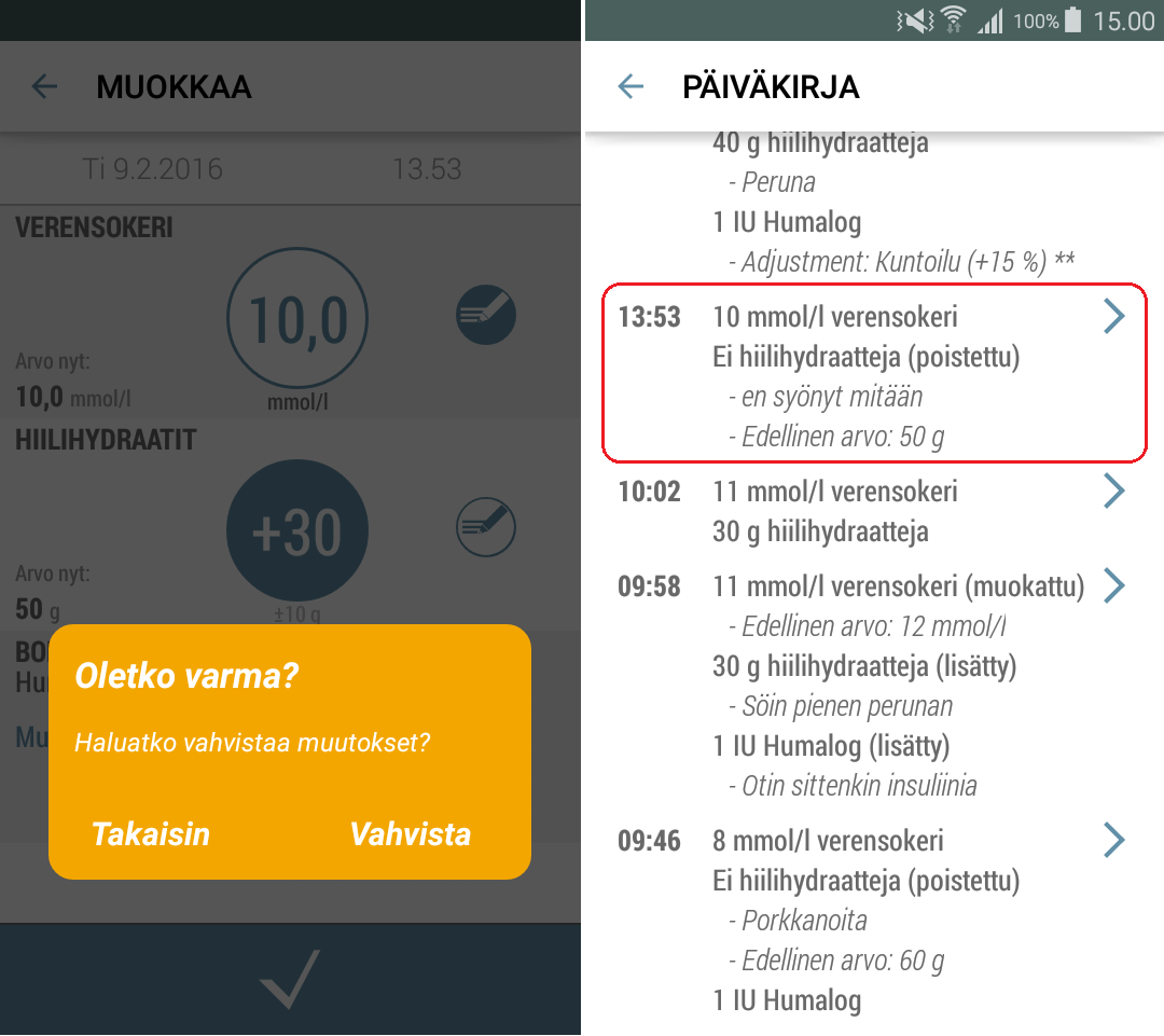 3. Tallenna muutokset napauttamalla tannennuspainiketta näytön alareunassa. Sovellus pyytää sinua vahvistamaan, että haluat varmasti tallentaa tekemäsi muutokset. a. Napauta Vahvista.