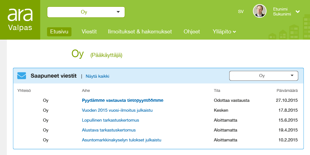 Asiointipalveluun suunniteltuja toimintoja (1/4) Yhteydenpito ARAn ja asiakkaiden välillä: yhteydenotot ARAan ja niihin liittyvät vastaukset asiakas voi seurata