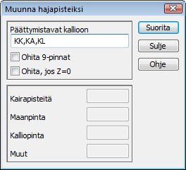 7. Muunna hajapisteiksi Toiminnolla Kairaus Muunna hajapisteiksi voidaan muuntaa kairapisteet hajapisteiksi normaaliin vektoritiedostoon.