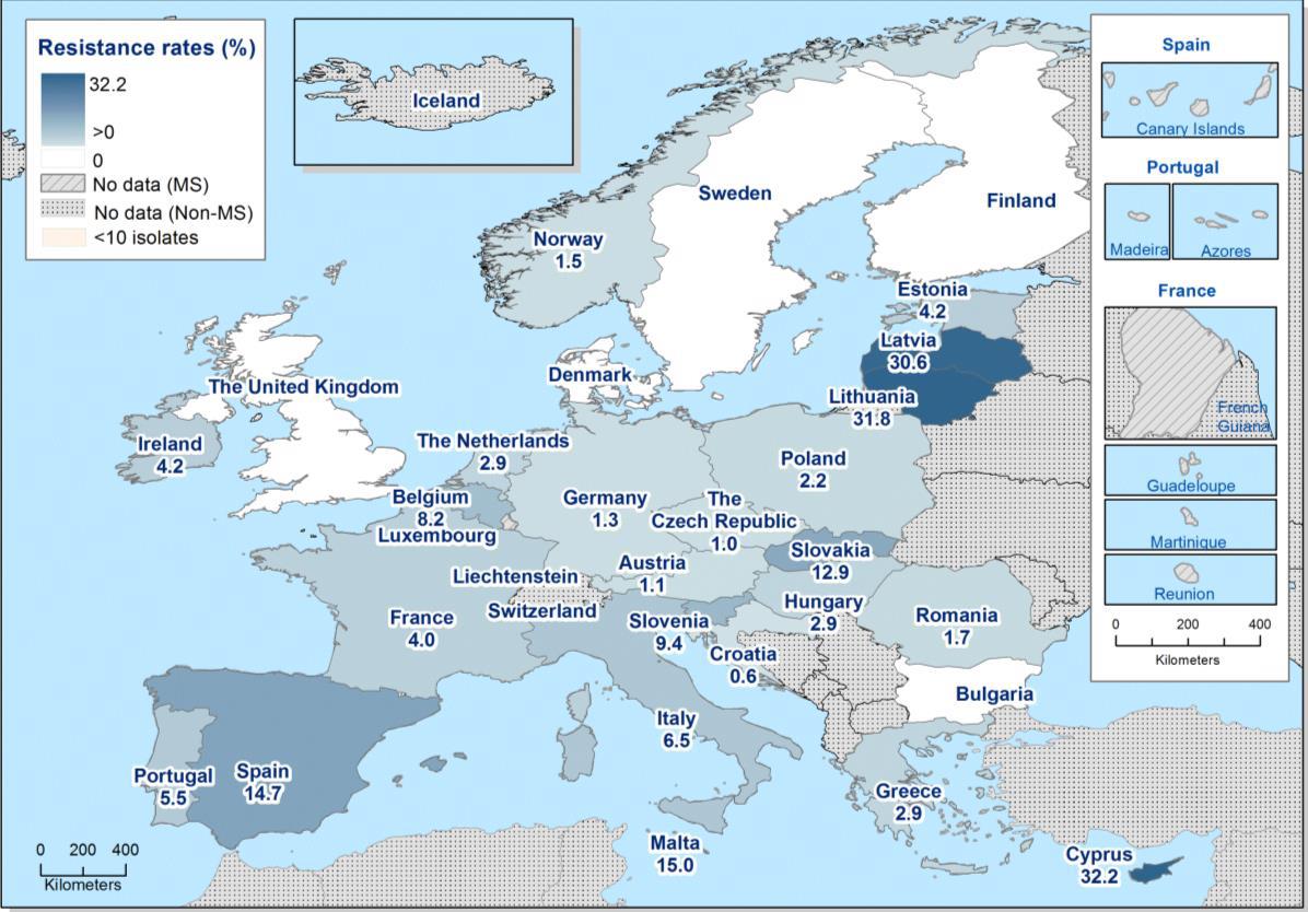 Indikaattoribakteerit: broilerien E. coli - bakteerien kefotaksiimiresistenssi vuonna 2014 EFSA and ECDC.