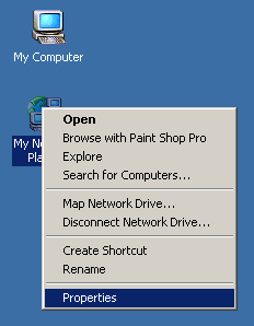 F H G I Windows 000 Verkkoasetukset TCP/IP-osoitteen määritykseen: Windows 000 A) Napsauta hiiren kakkospainikkeella Verkkoympäristö-kuvaketta. B) Valitse Ominaisuudet.