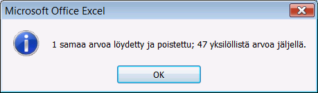 Kuva 198 Esiin tulee valintaikkuna, jossa voit määrittää minkä sarakkeiden tietojen mukaan kaksoiskappaleet tunnistetaan. Napsauta lopuksi OK-painiketta.