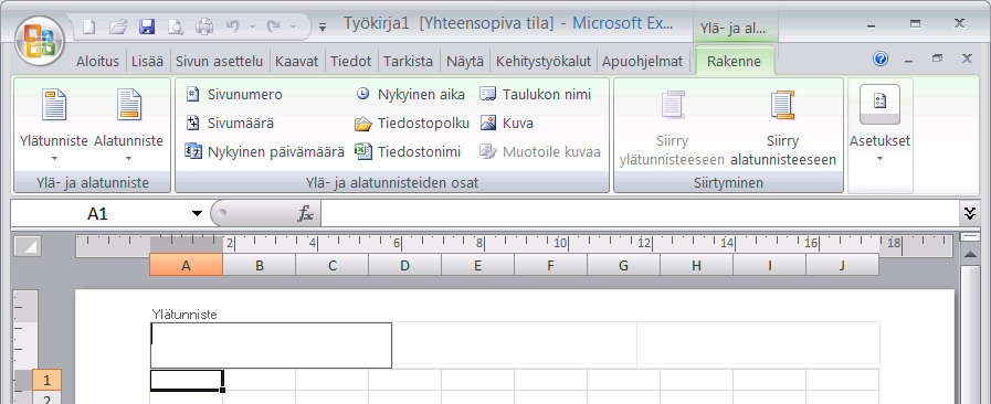 Ylä- ja alatunnisteen luominen Ylä- ja alatunnisteeseen sinun tulee kirjoittaa se tieto tai sijoittaa se kuva, jonka haluat toistuvan asiakirjan kaikissa tulostuvissa sivuissa.