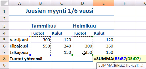 Sarakkeen valinta Sarakkeen valinta on tarpeen kun lisäät uuden sarakkeen valitsemasi viereen. Valintaosoitin Kuva 42 Sarakkeen valitset napsauttamalla saraketunnusta.