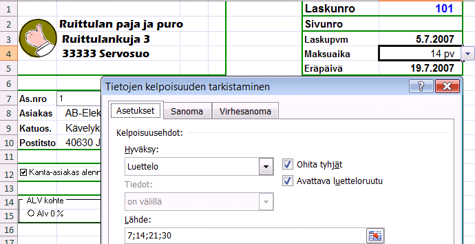 Aluenimien käyttäminen Käytä aluenimiä laskentakaavoissa taulukon lukemisen ja laatimisen helpottamiseksi.