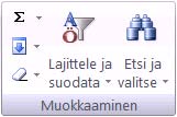 Etsi - Korvaa toiminnot Aloitus-valilehdellä on erinomaiset työkalut asiakirjan tietojen etsimiseen ja usein toistuvan kirjoitetun tiedon korvaamiseen sekä erilaisten valintojen tekemiseen.