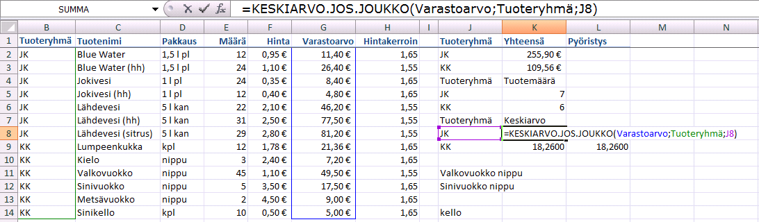 Määrän laskeminen Laske(), Laske.A(), Laske.Tyhjät(), Laske.Jos() ja Laske.Jos.Joukko() -funktioilla palautat lukujoukon lukujen tai arvojen määrän.
